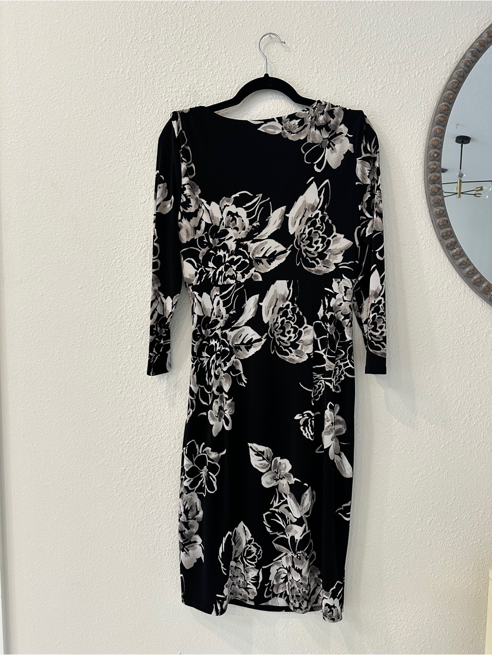 Ralph Lauren Black & White Floral Wrap-Style Long Sleeve Dress - Picture 5 of 5